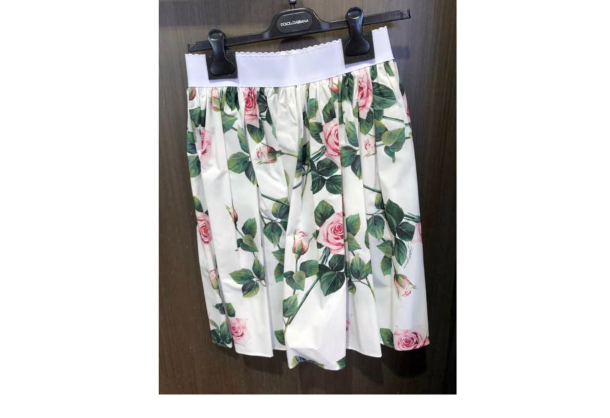 Dolce & Gabbana White Multicolor Cotton Tropical Rose Flowers Skirt Mid-length 1