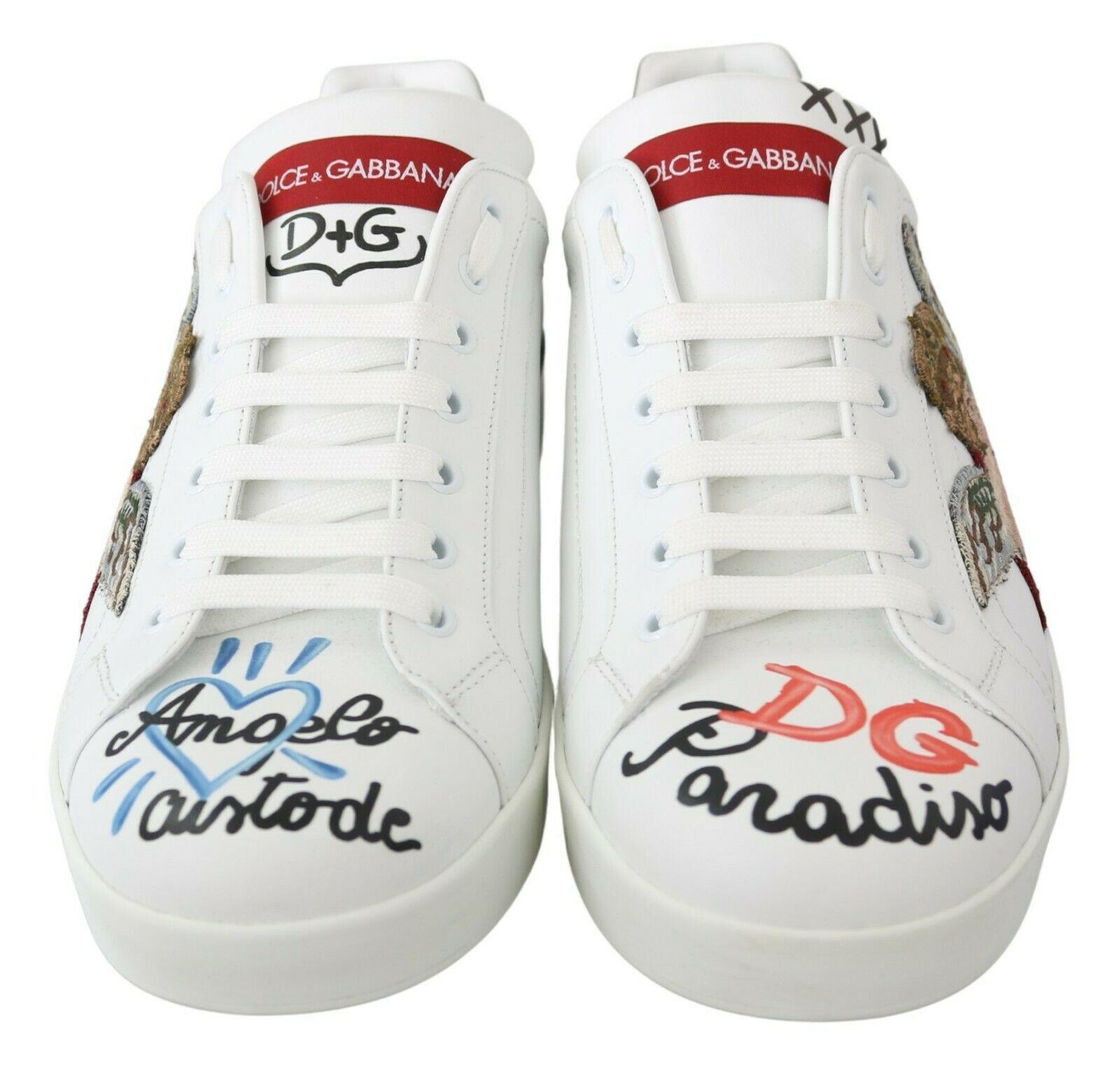 Dolce & Gabbana White Multicolor Leather Shoes Casual Sport Sneakers Angel In New Condition In WELWYN, GB