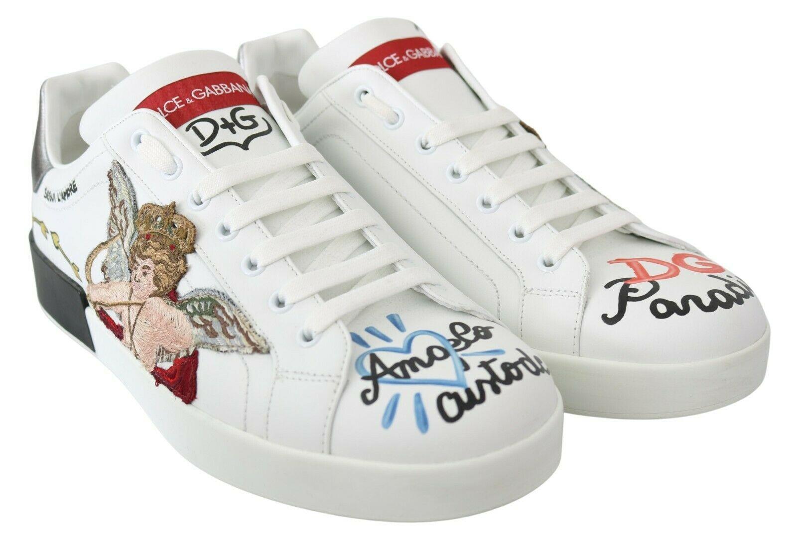 Men's Dolce & Gabbana White Multicolor Leather Shoes Casual Sport Sneakers Angel