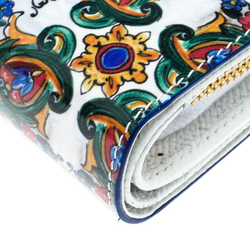 Dolce & Gabbana White/Multicolor Print Patent Leather French Wallet 2