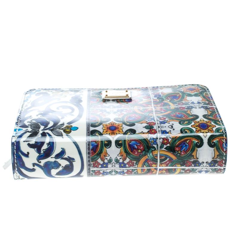 Dolce & Gabbana White/Multicolor Print Patent Leather French Wallet 4