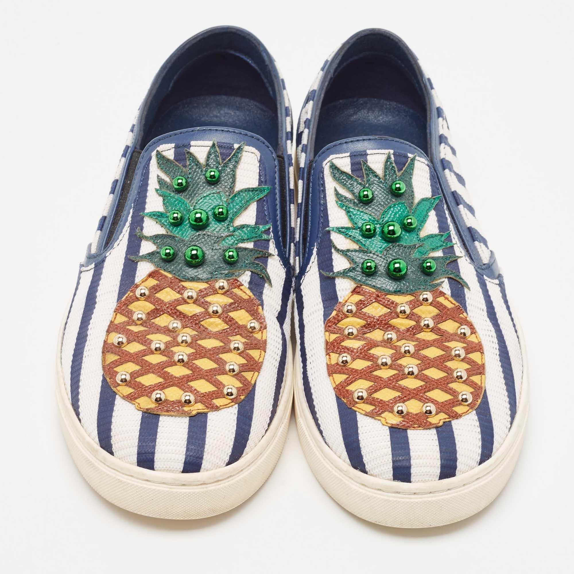 Dolce & Gabbana Zapatillas bajas de lona y tela en blanco/azul marino Talla 37.5 Gris