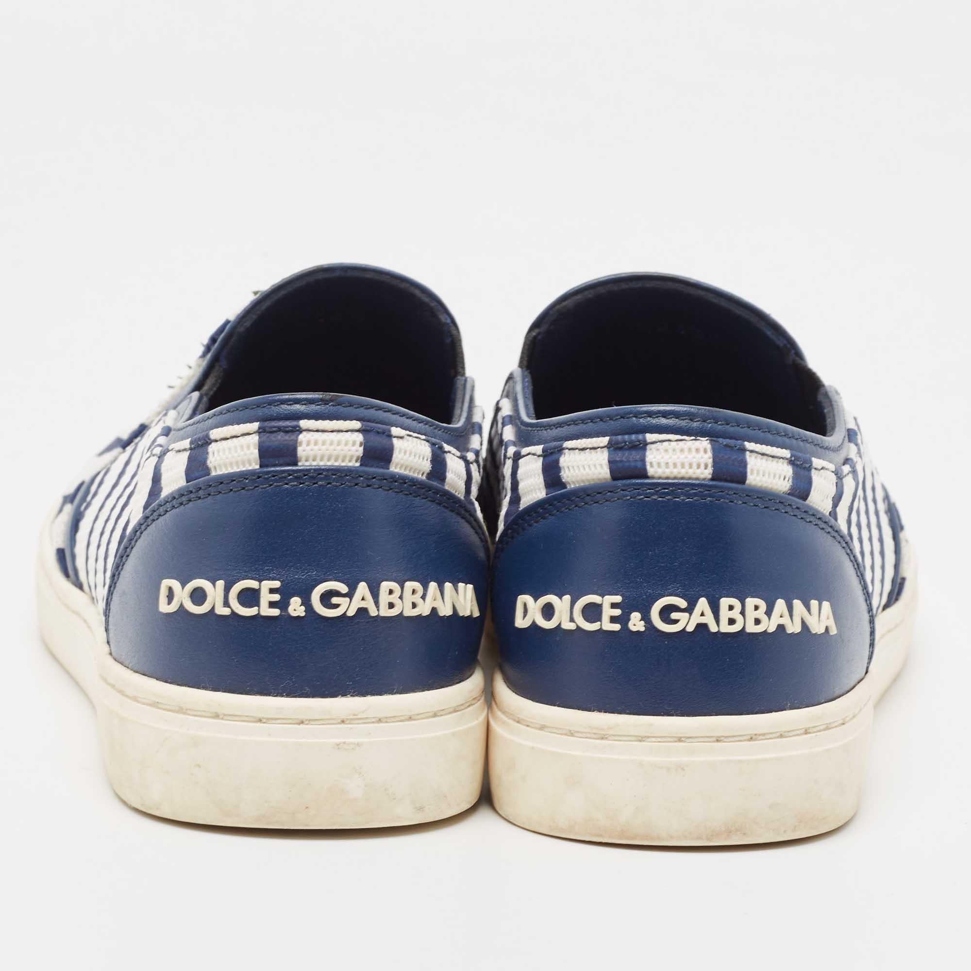 De las mujeres Dolce & Gabbana Zapatillas bajas de lona y tela en blanco/azul marino Talla 37.5