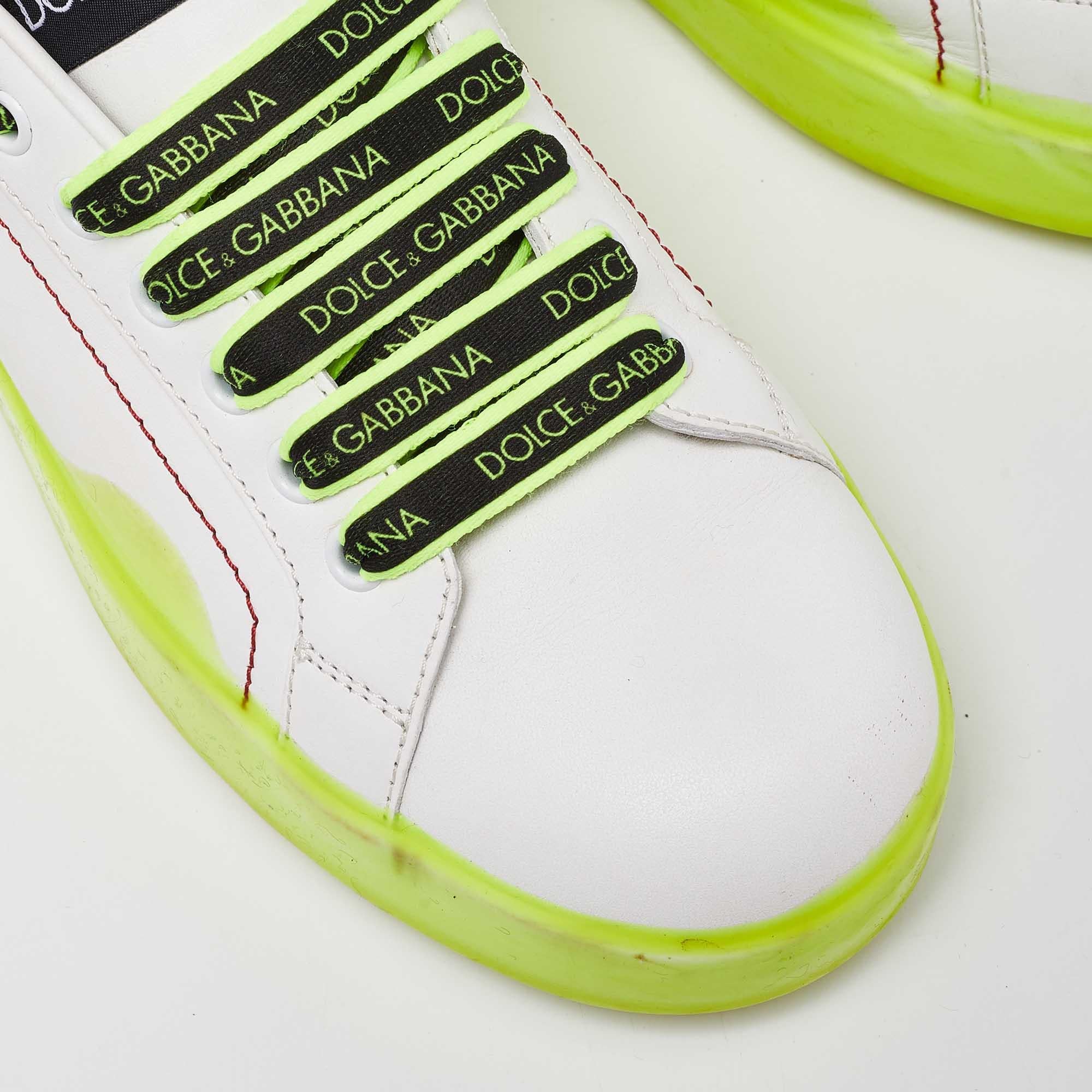 Dolce & Gabbana White/Neon Yellow Leather Portofino Sneakers Size 38 2
