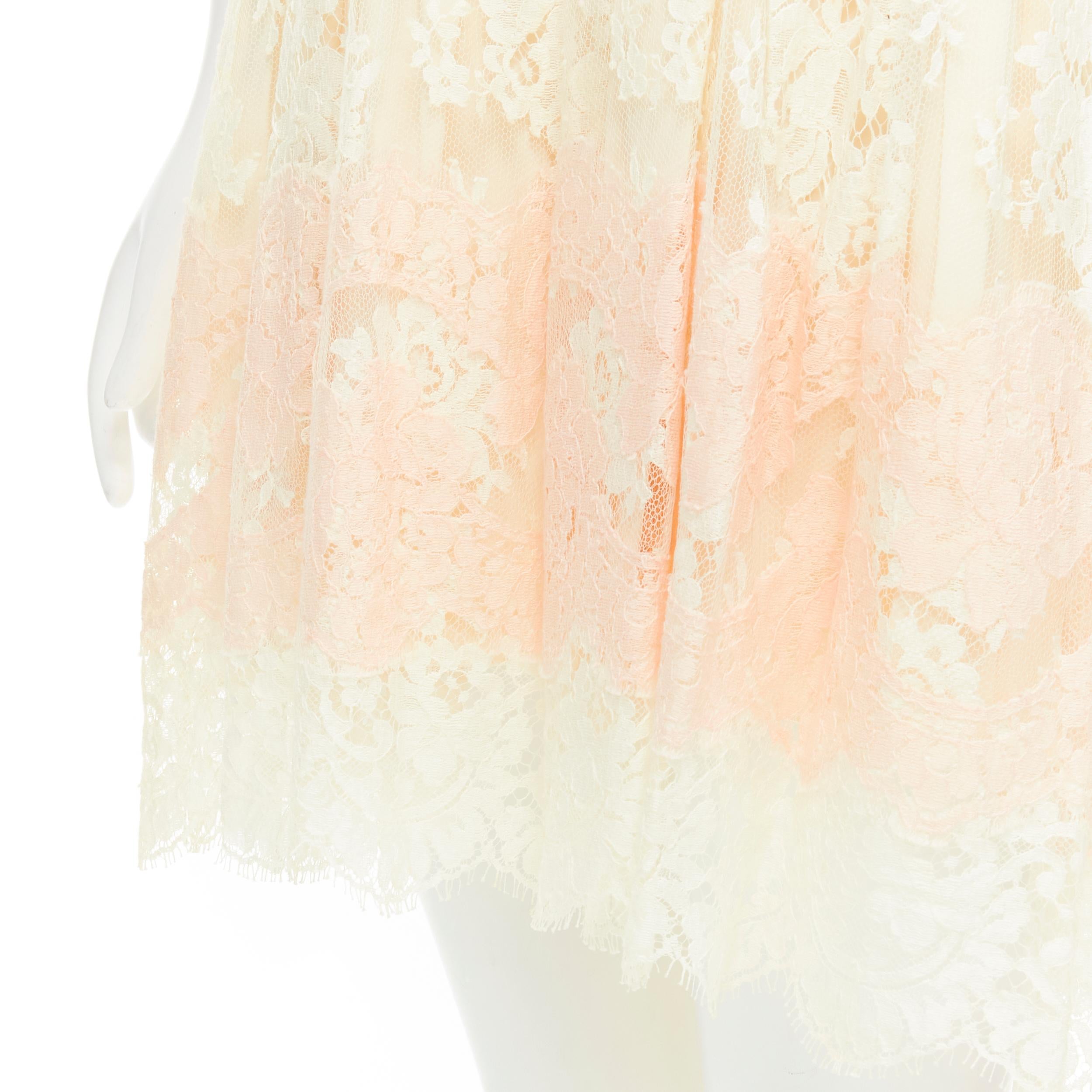 DOLCE GABBANA white pastel yellow pink lace fit flared cocktail dress IT36 XS 2