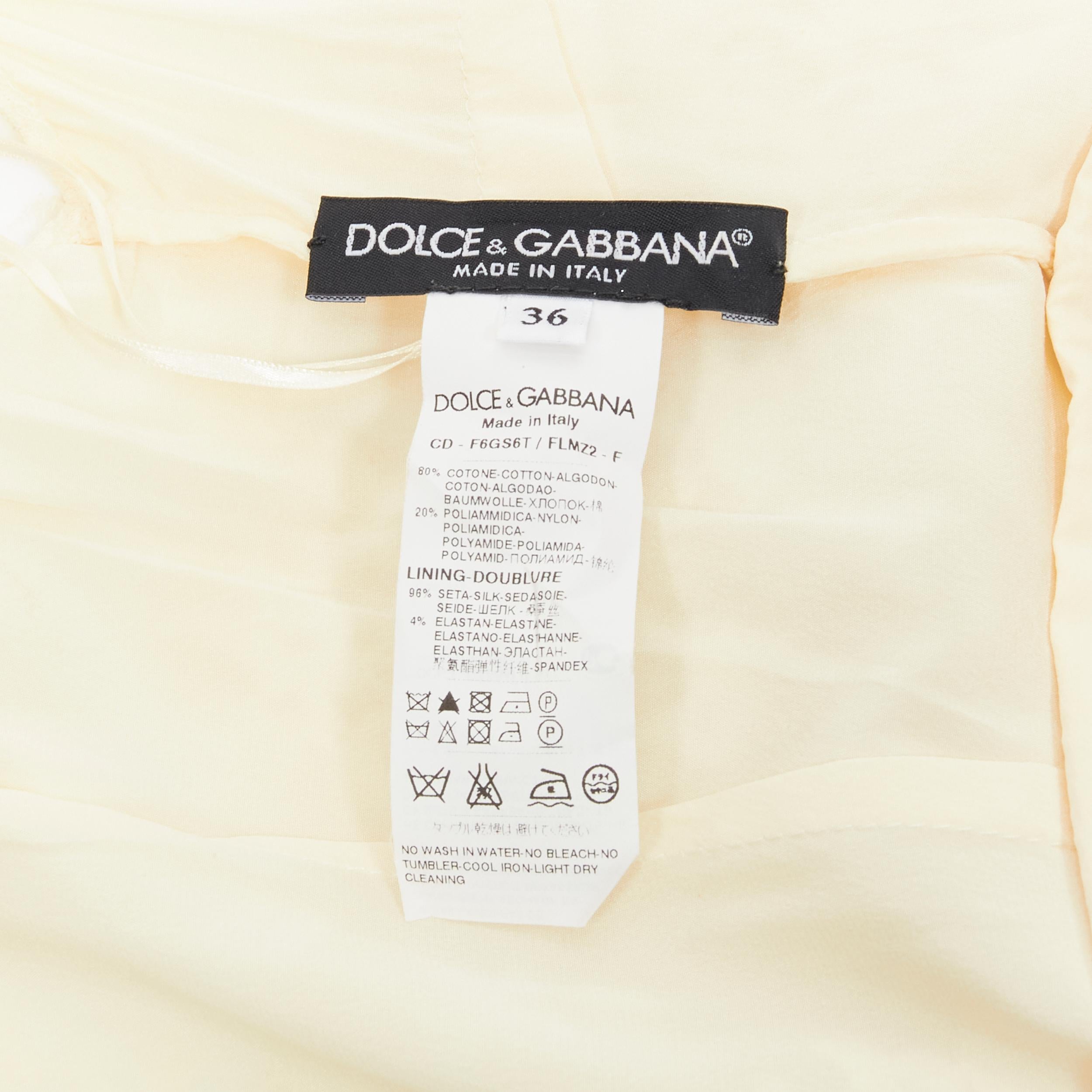 DOLCE GABBANA white pastel yellow pink lace fit flared cocktail dress IT36 XS 3