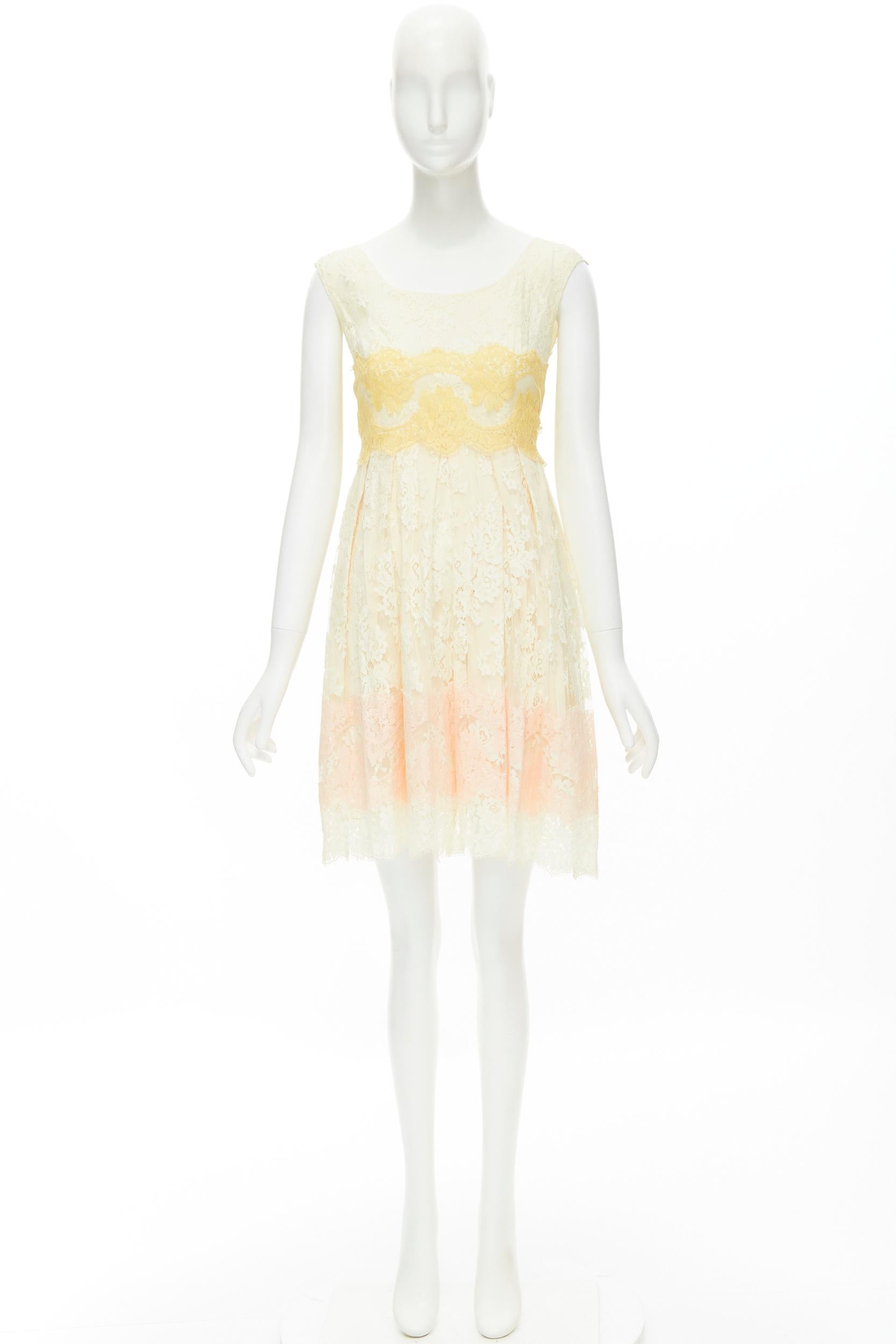 DOLCE GABBANA white pastel yellow pink lace fit flared cocktail dress IT36 XS 4