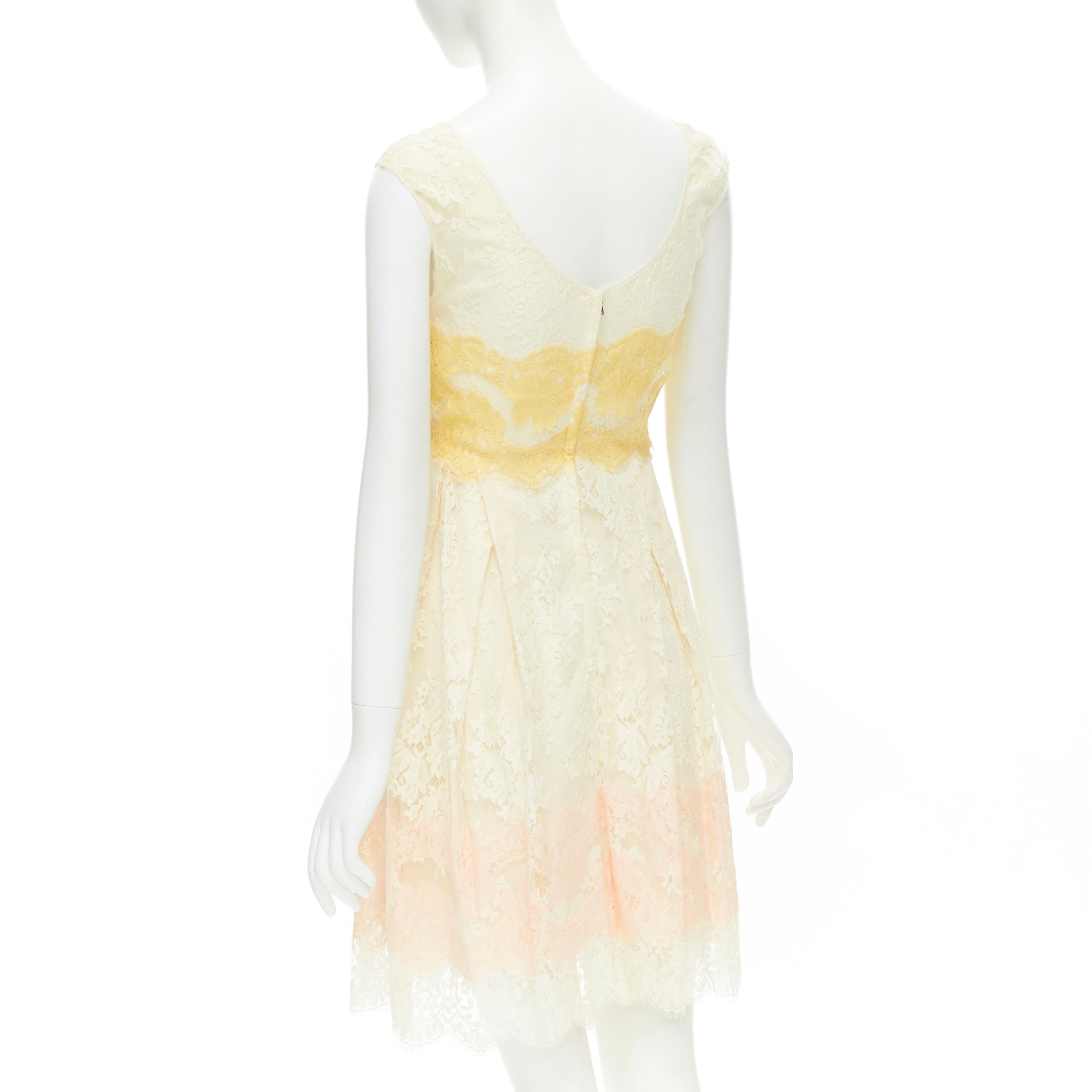 White DOLCE GABBANA white pastel yellow pink lace fit flared cocktail dress IT36 XS