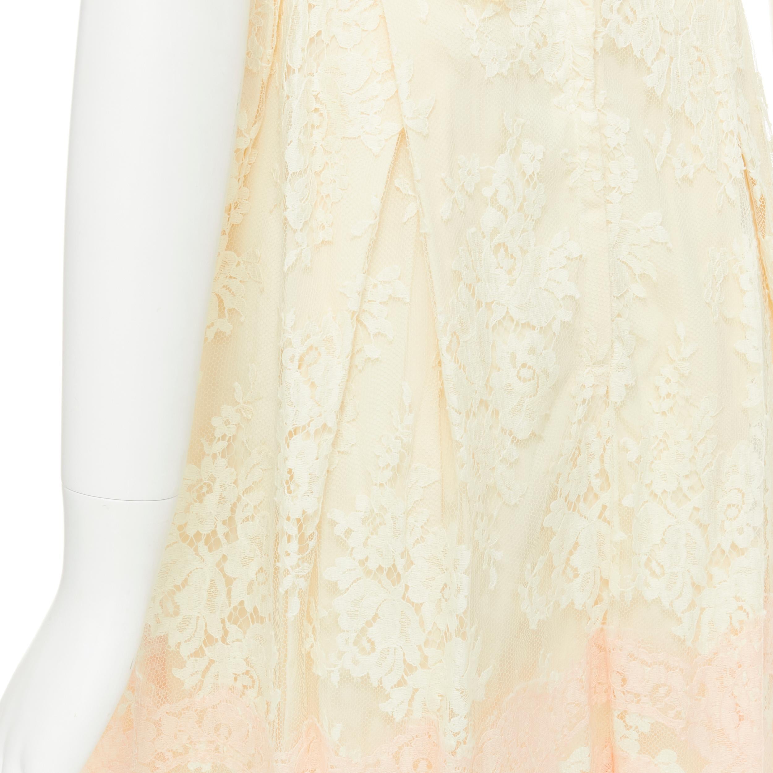 DOLCE GABBANA white pastel yellow pink lace fit flared cocktail dress IT36 XS 1