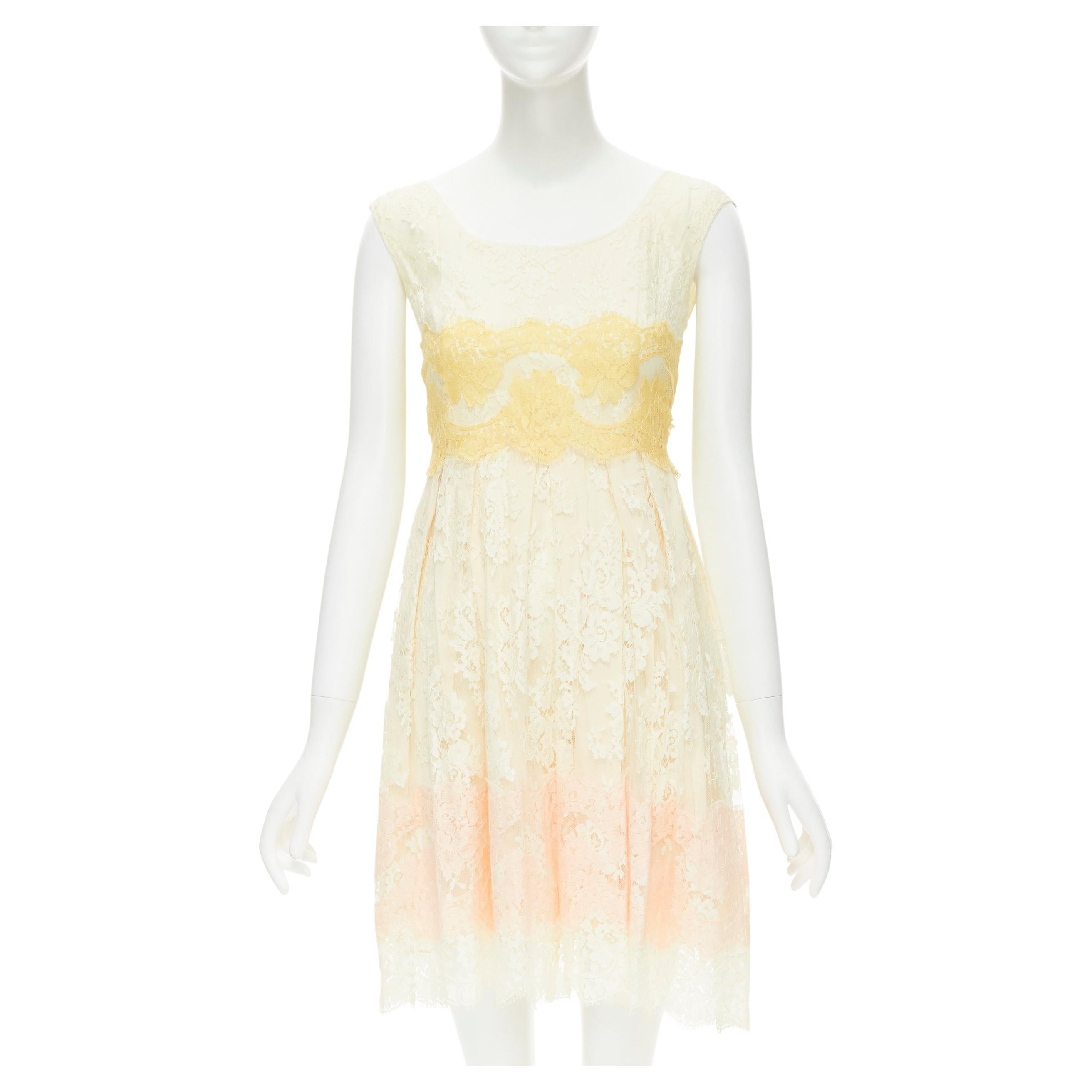 DOLCE GABBANA white pastel yellow pink lace fit flared cocktail dress IT36  XS For Sale at 1stDibs