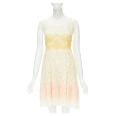 DOLCE GABBANA white pastel yellow pink lace fit flared cocktail dress IT36 XS