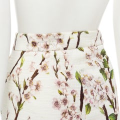 DOLCE GABBANA white pink blossom print tweed boucle mini skirt IT36 XS