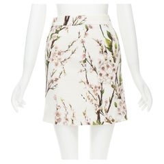 DOLCE GABBANA white pink blossom print tweed boucle mini skirt IT36 XS