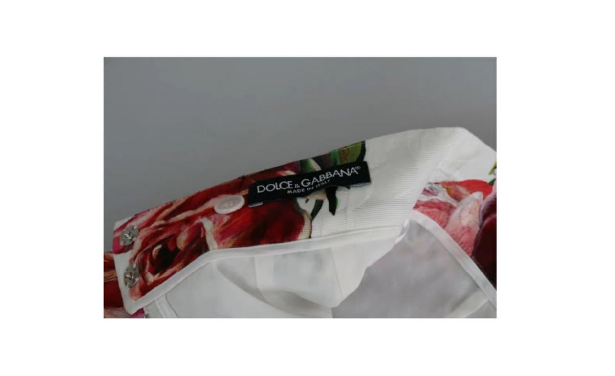 Dolce & Gabbana White Pink Cotton Brocade Floral A-line High Waist Mini Skirt For Sale 2