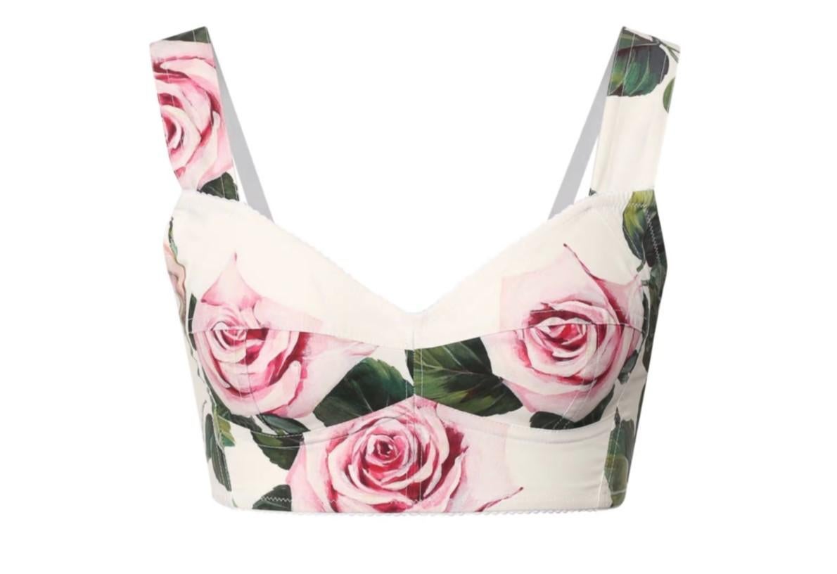 Dolce & Gabbana Cropped white Tropical Rose printed top 
Size 46IT - UK14- XL. 
Made in Italy
Brand new with tags! 
Please check my other DG items for matching skirt & shoes & bag! 
