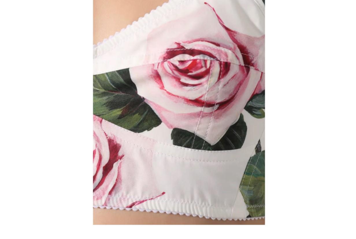 Beige Dolce & Gabbana White Pink Cotton Tropical Rose Cropped Top Corset Bustier DG