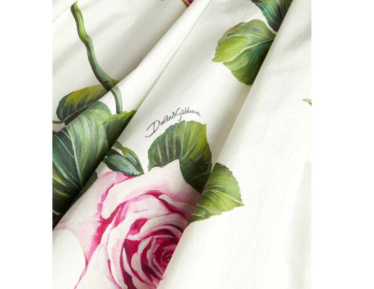 Gray Dolce & Gabbana White Pink Cotton Tropical Rose Off-The-Shoulder Poplin Dress