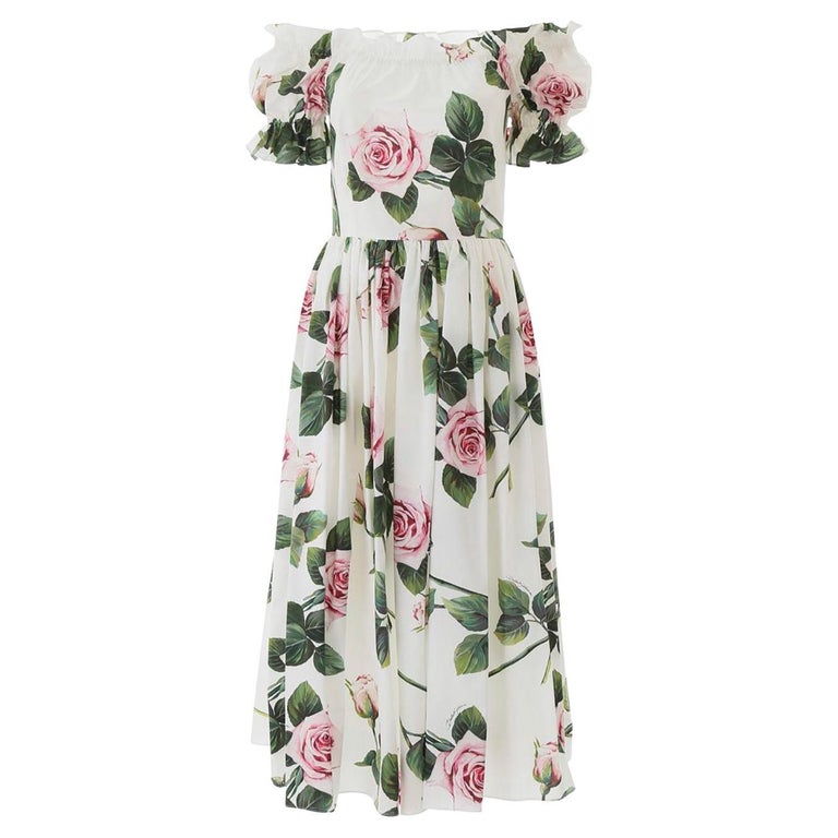 dolce gabbana pink rose dress Dolce & Gabbana - Pink Rose Print Midi Dress