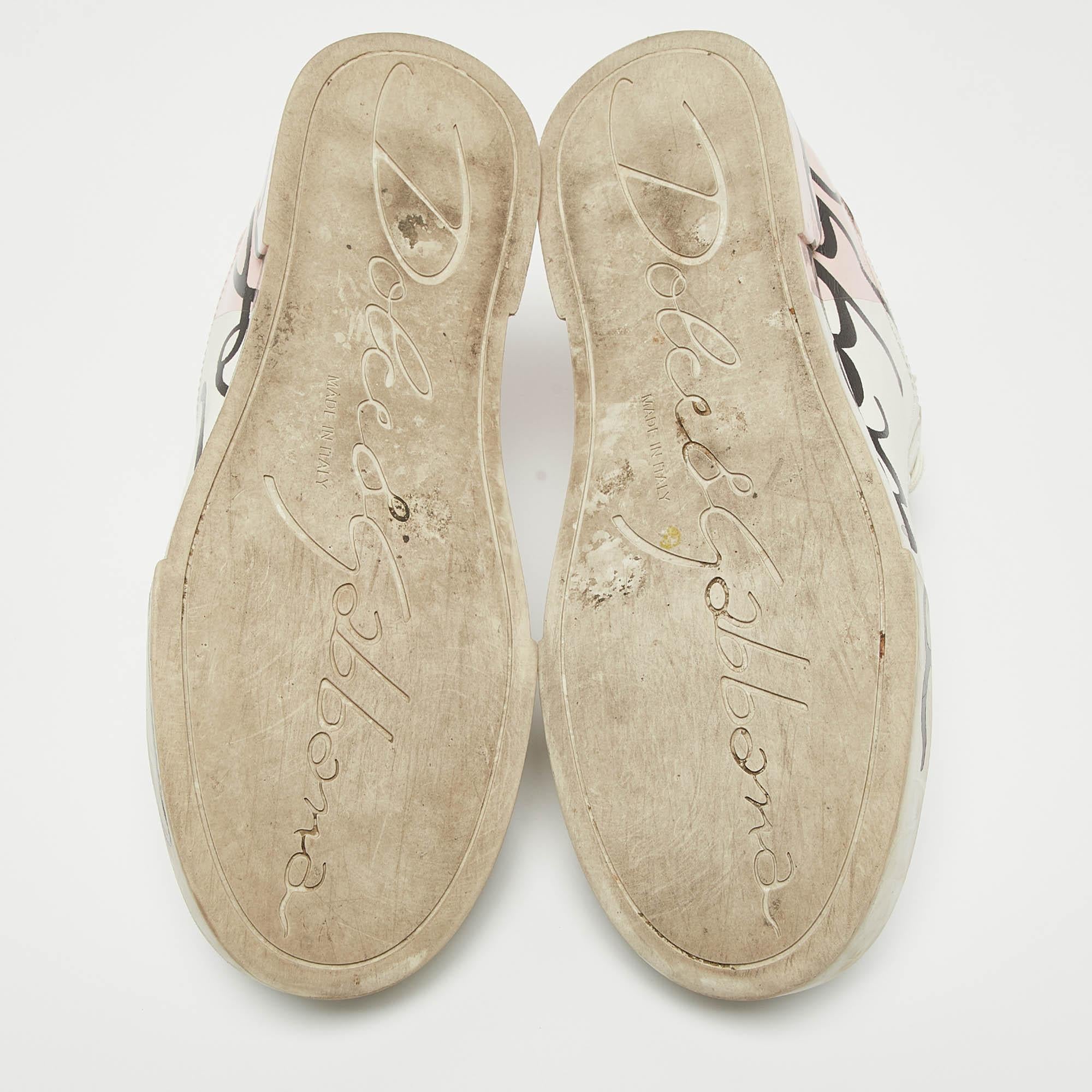 Dolce & Gabbana White/Pink Leather and Patent Portofino Sneakers Size 38 1