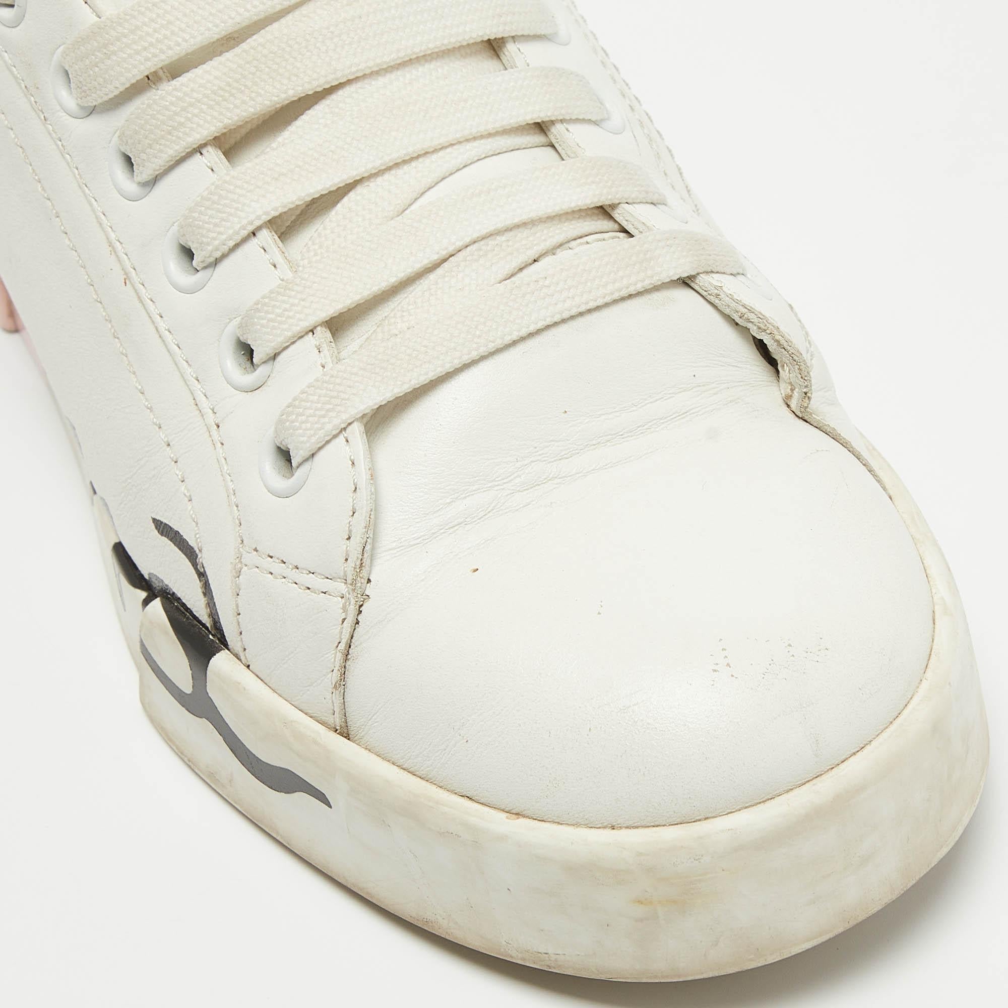 Dolce & Gabbana White/Pink Leather and Patent Portofino Sneakers Size 38 2