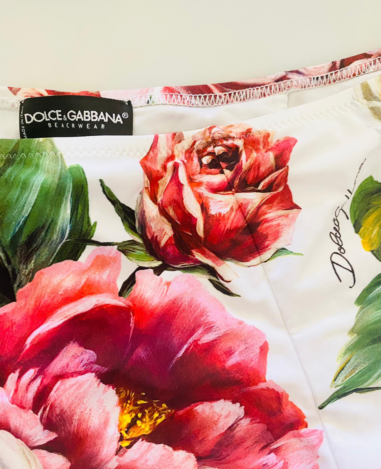Dolce & Gabbana White Pink Peony Rose Swimsuit Swimwear Bikini Balconette Bra 1