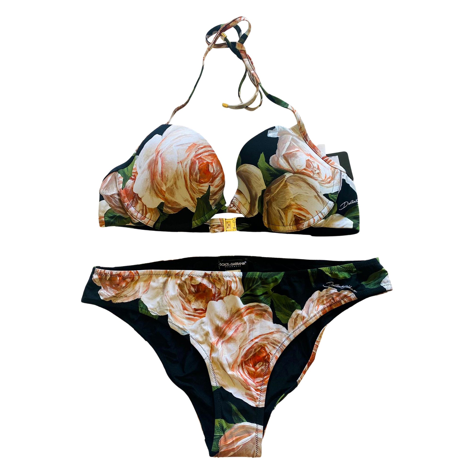 Dolce & Gabbana Traje de baño de dos piezas Peonía Rosa Blanco Bikini Ba�ñador Flores DG en venta