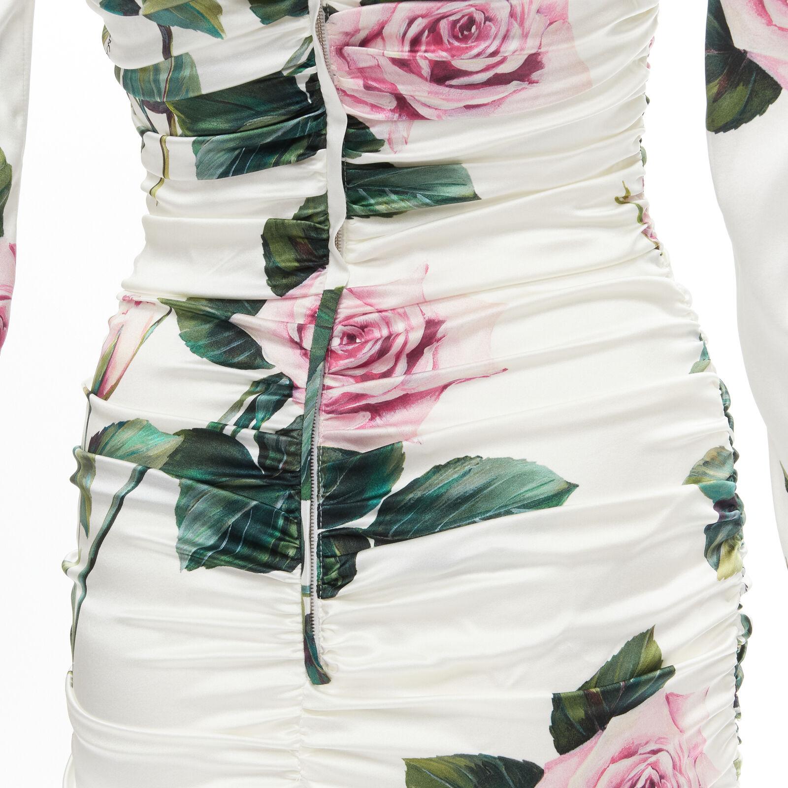 DOLCE GABBANA white pink rose leaf print ruched draped midi dress IT38 XS
Reference: AAWC/A00024
Brand: Dolce Gabbana
Designer: Domenico Dolce and Stefano Gabbana
Material: Silk, Blend
Color: White, Pink
Pattern: Floral
Closure: Zip
Extra Details: