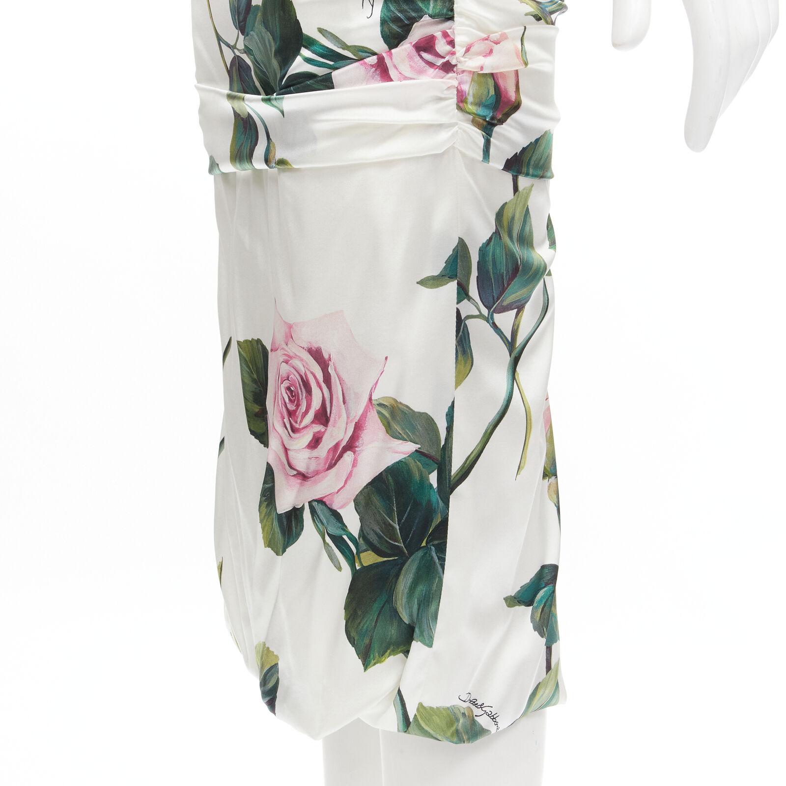 DOLCE GABBANA white pink rose leaf print ruched draped midi dress IT38 XS 5
