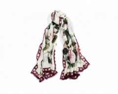 Dolce & Gabbana White Pink Silk Floral Tropical Rose Scarf Wrap Pareo Cover Up