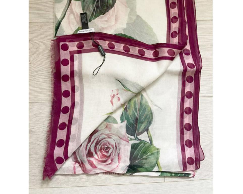 Women's Dolce & Gabbana White Pink Silk Floral Tropical Rose Scarf Wrap Pareo Cover Up For Sale