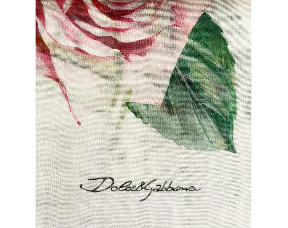 Dolce & Gabbana White Pink Silk Floral Tropical Rose Scarf Wrap Pareo Cover Up For Sale 1