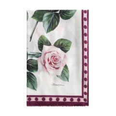 Dolce & Gabbana White Pink Silk Floral Tropical Rose Scarf Wrap Pareo Cover Up
