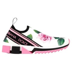 Dolce & Gabbana White Pink Tropical Rose Stretch Knit Sock Sneakers Trainers