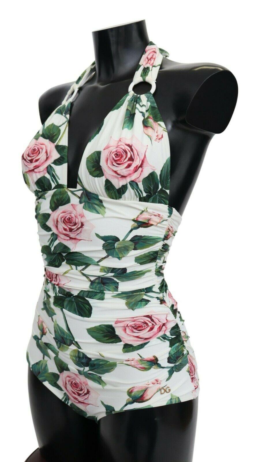Dolce & Gabbana White Pink Tropical Roses One Piece Swimsuit Bikini Swimwear In New Condition In WELWYN, GB