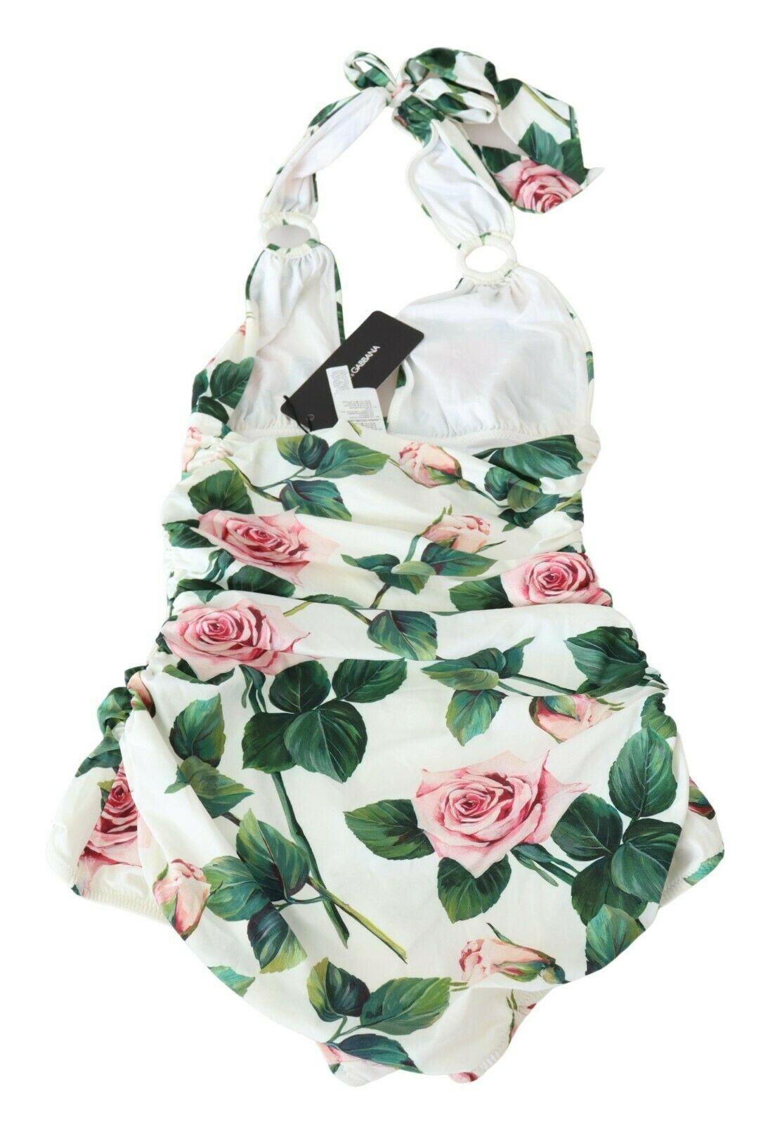 Dolce & Gabbana White Pink Tropical Roses One Piece Swimsuit Bikini Swimwear 2
