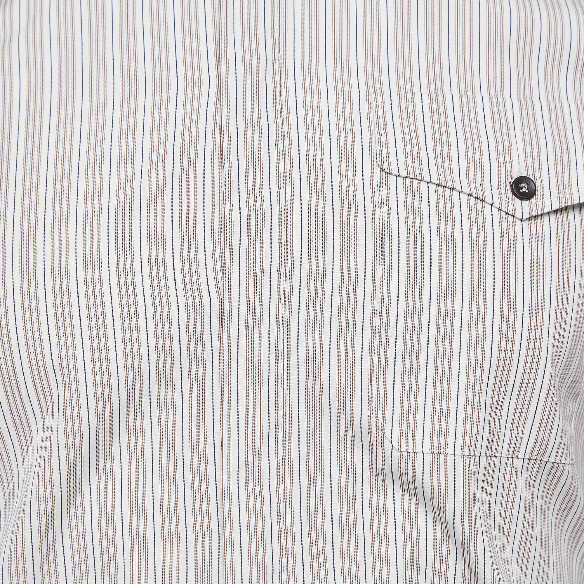 Gray Dolce & Gabbana White Pinstripe Cotton Long Sleeve Shirt S For Sale