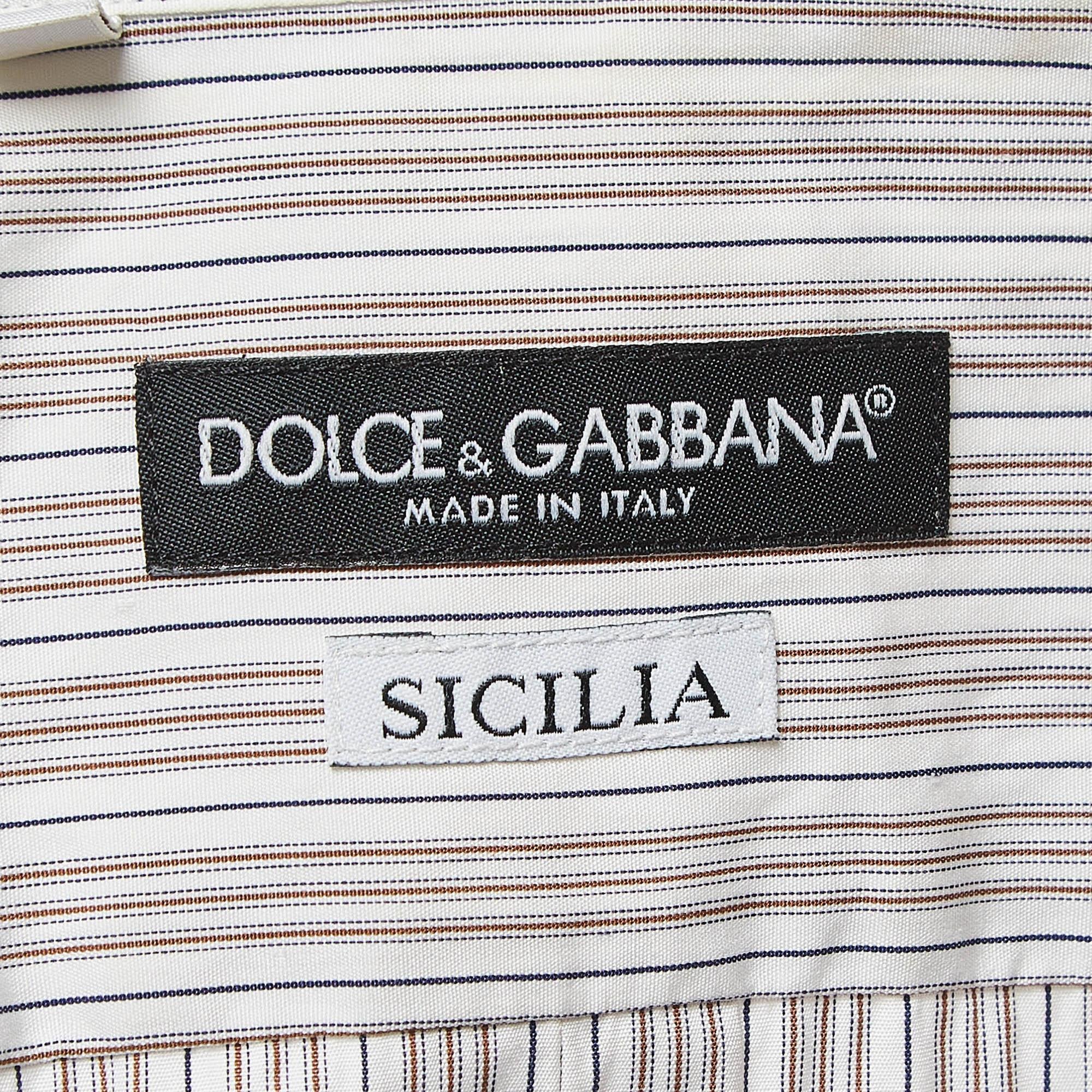Dolce & Gabbana White Pinstripe Cotton Long Sleeve Shirt S In Good Condition For Sale In Dubai, Al Qouz 2