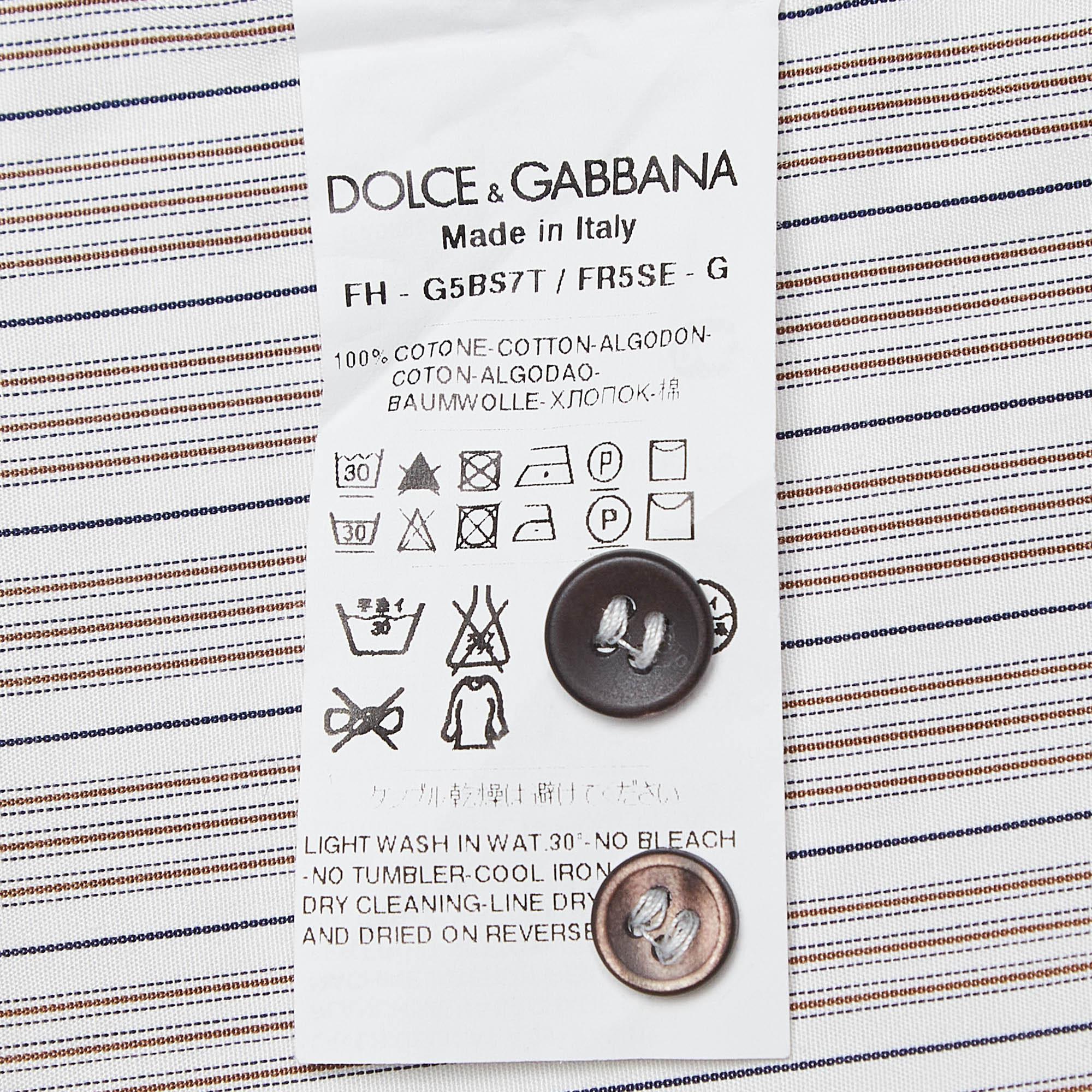 Men's Dolce & Gabbana White Pinstripe Cotton Long Sleeve Shirt S For Sale