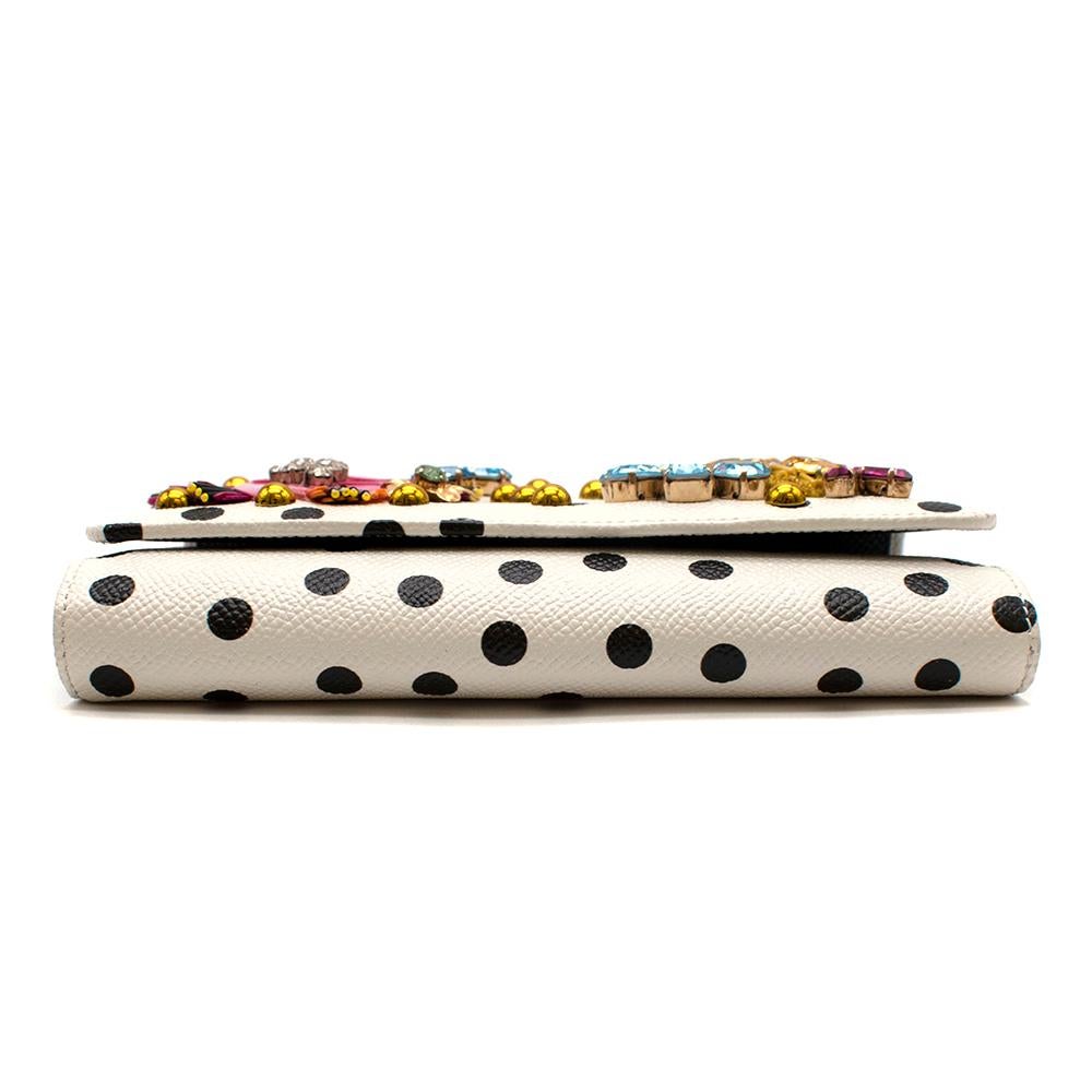 Dolce & Gabbana White Polka Dot Embellished Leather Wallet on Chain In Excellent Condition In London, GB