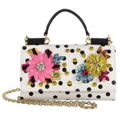 Dolce & Gabbana White Polka Dot Embellished Leather Wallet on Chain