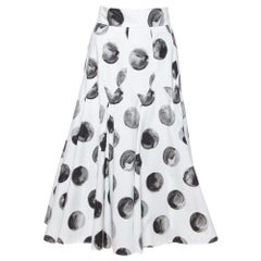Dolce & Gabbana White Polka Dot Print Cotton Flared Skirt S