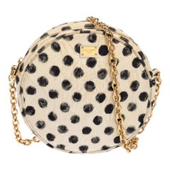 Dolce & Gabbana White Polka Dot Print Fabric Miss Glam Round Shoulder Bag