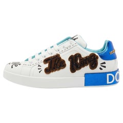 Dolce & Gabbana White Portofino Leather Printed Sneakers Size 42.5