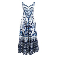 Dolce & Gabbana White Printed Cotton Sleeveless Midi Dress L
