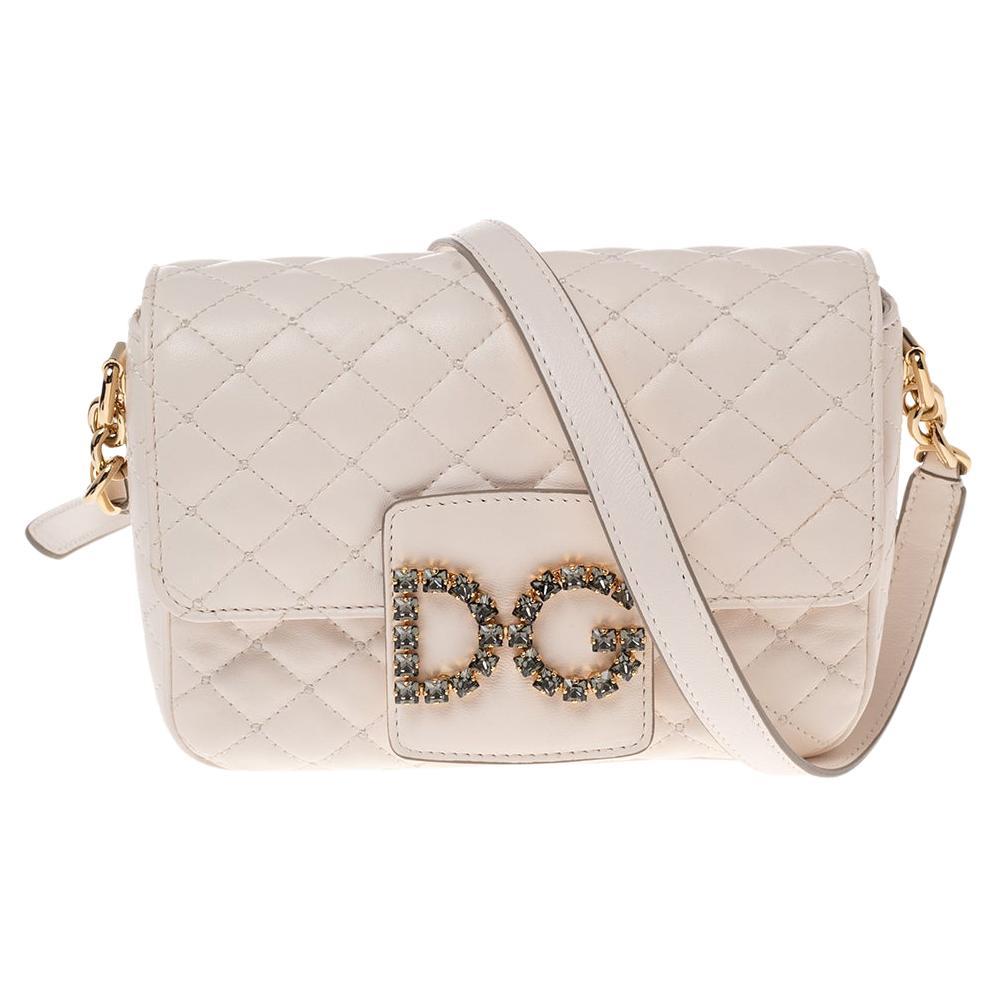 Dolce & Gabbana White Quilted Leather Millennials Shoulder Bag