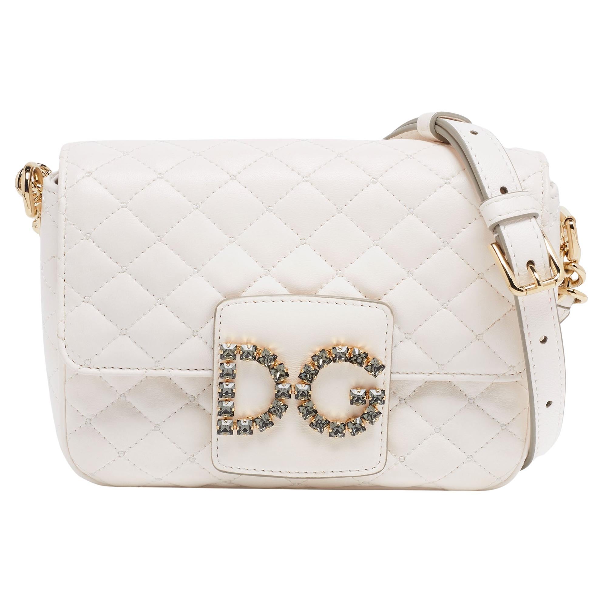 Dolce and Gabbana White Crochet Fabric Miss Charles Shoulder Bag at 1stDibs