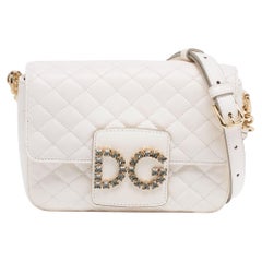 Dolce & Gabbana White Quilted Leather Small DG Millennials Shoulder Bag