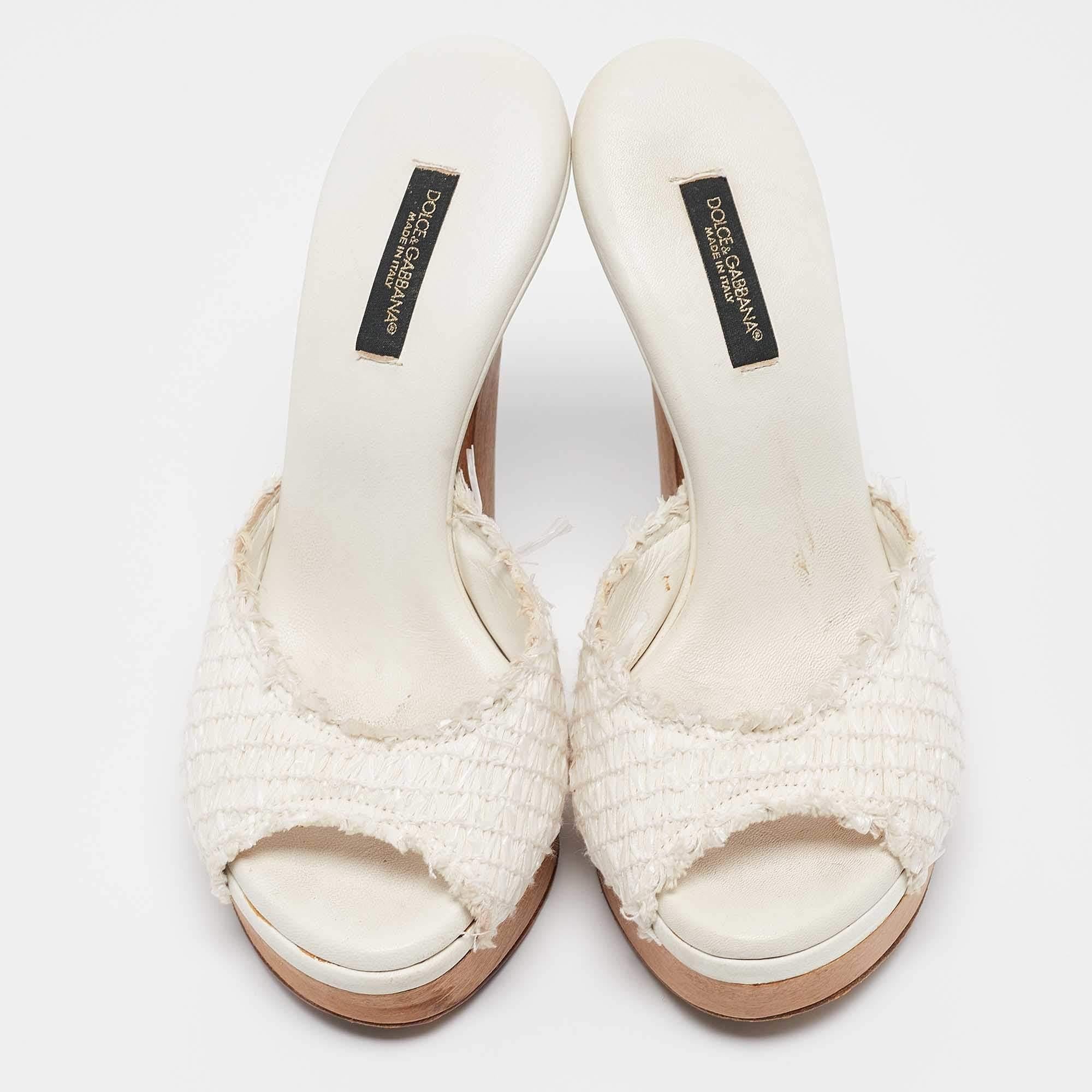Blanc Dolce & Gabbana - Sandales à plateforme en raphia blanc - Taille 36 en vente