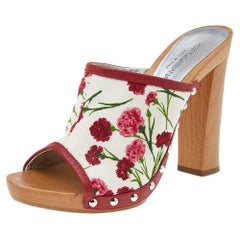 Dolce & Gabbana White/Red Floral Print Canvas And Leather Clogs Sandals Size 37
