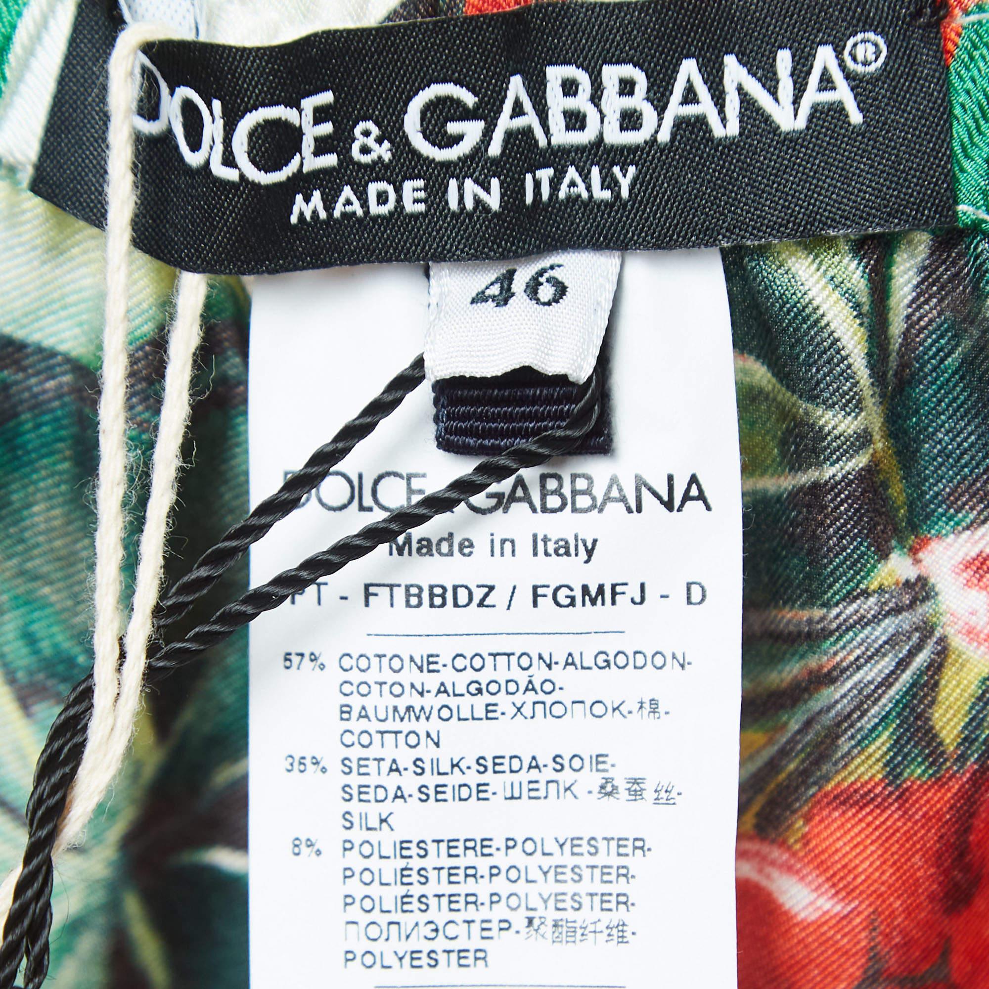 Dolce & Gabbana White/Red Floral Print Lace Trim Silk Twill Trousers L 1